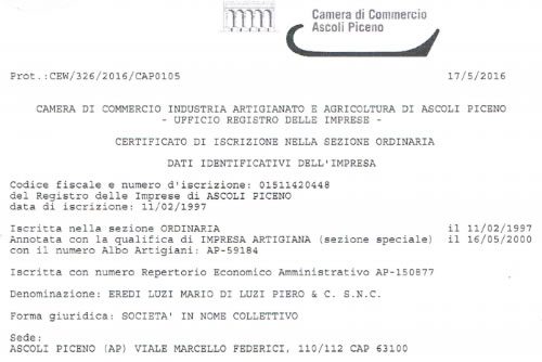 Certificato CCIAA